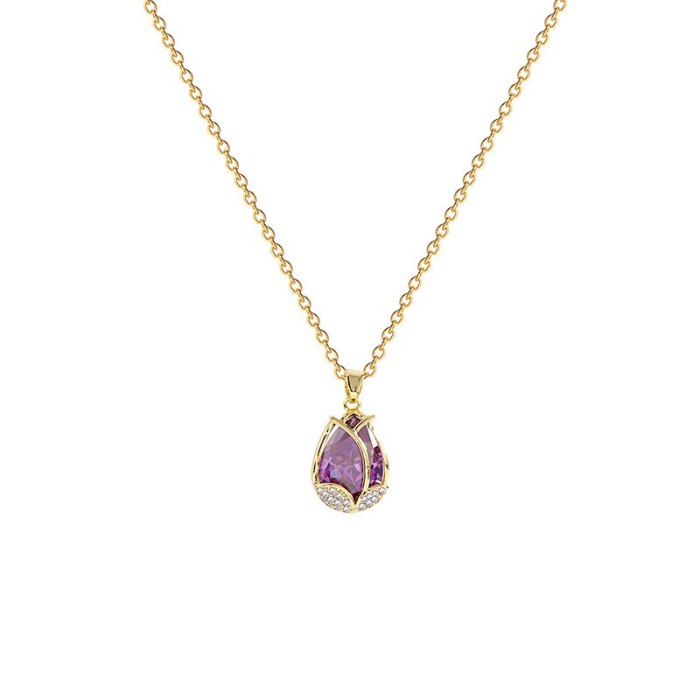 INS Popular Net Red Same Style Fashionable Elegant Purple Tulip Titanium Steel Necklace Korean Style New Simple Clavicle Chain