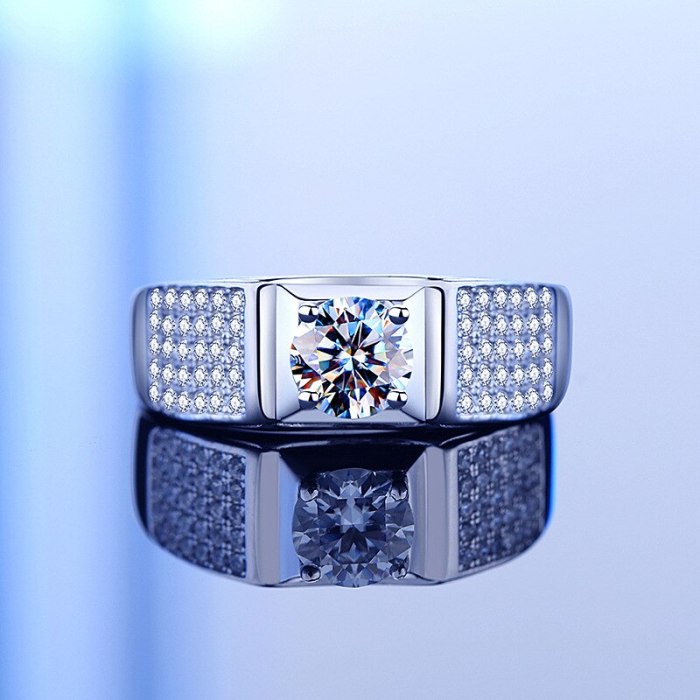 925 Sterling Silver 1 Karat Moissanite Starry Boys Ring Ins Wide Face White Gold Color Open Ring