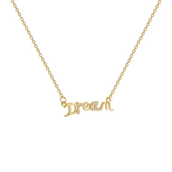 INS Trendy Micro Inlaid Zircon Dream Letter Tag Titanium Steel Necklace Female Temperament Personality Clavicle Chain Jewelry
