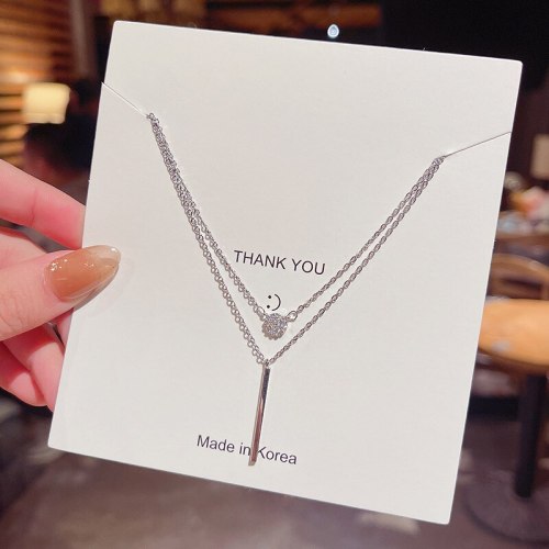 Korean Style Elegant Double-Layer Titanium Steel Necklace for Women Ins Internet Celebrity Same Style Cold Style Clavicle Chain