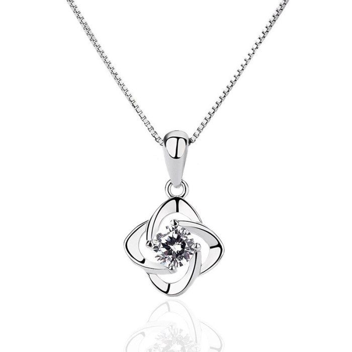 S925 Sterling Silver Clover Necklace Pendant Women's Silver Jewelry Korean Style Zircon Necklace