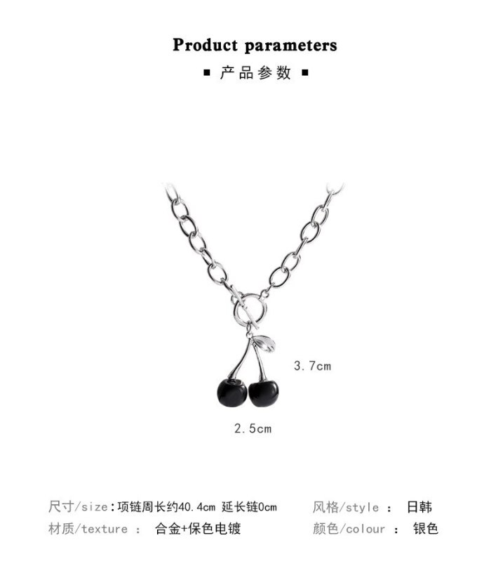 Korean Style Black Cherry Pendant Clavicle Chain Ins Trendy Personality Temperament Necklace for Women