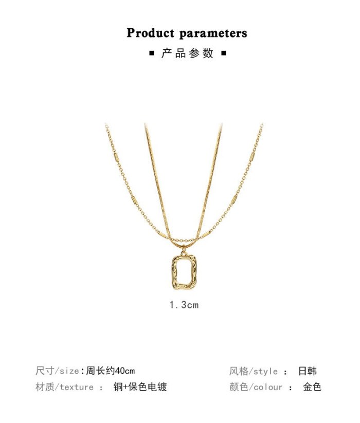 2021 New Fashionable Simple Double-Layer Necklace for Women Twin Simple Square Pendant Clavicle Chain Jewelry