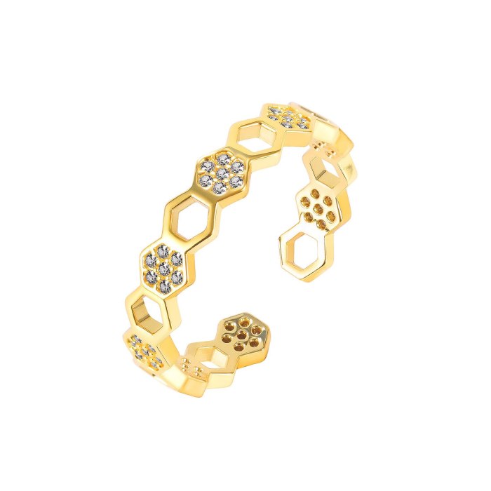 Ornament Korean Fashion Simple Geometric Multi-Edge Diamond Open Zircon Ring Ins Special-Interest Design Index Finger