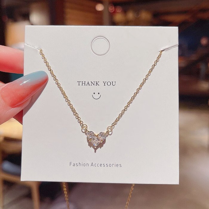 2021 Korean Style Simple Zircon Love Pendant Necklace for Women Ins Fashionable Elegant Titanium Steel Clavicle Chain Jewelry