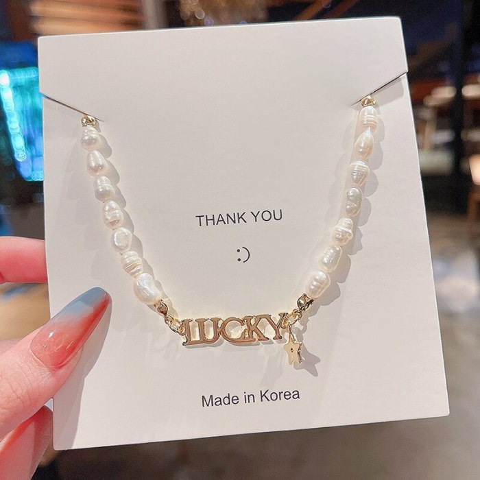 2021 New Stitching Necklace Lucky Star Pearl Necklace Women's Light Luxury Clavicle Chain Wholesale