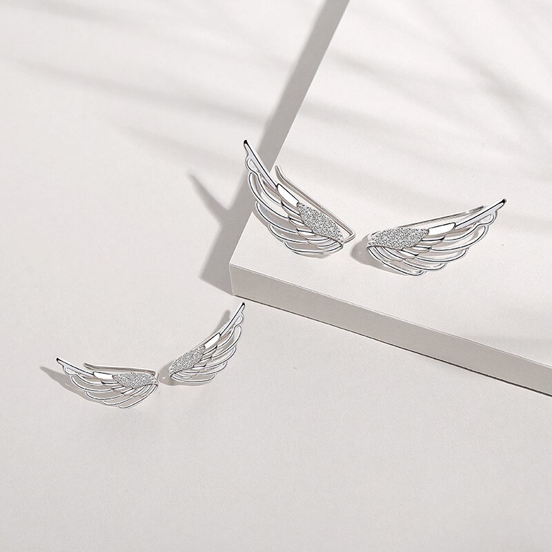 S925 Sterling Silver Ornament European and American Style Non-Piercing Ear Clip Wings U-Shaped Earrings Ear Studs