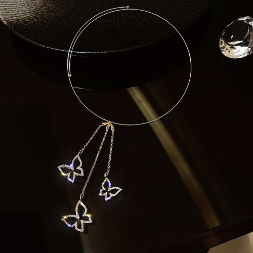 INS Cold Style Clavicle Chain New Three Butterfly Necklace Female Temperament Popular Net Red Necklace