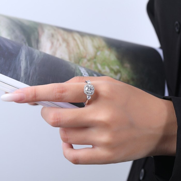 S925 Sterling Silver Moissanite Ring 1 Karat Classic Luxury Open Adjustable Qixi Gift Diamond Ring