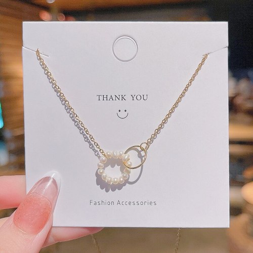 2021 New Geometric Pearl and Circle Titanium Steel Necklace for Women Irregular Design Temperamental Fairy Clavicle Chain