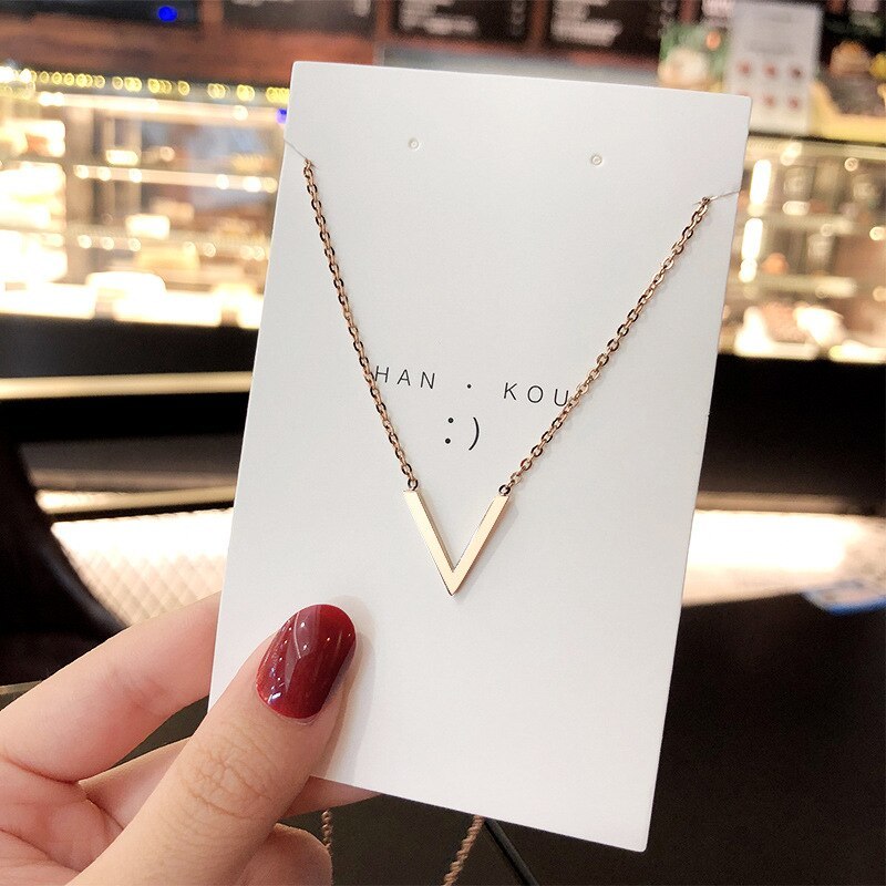 V-Shaped Female Necklace Titanium Steel Clavicle Chain Elegant Niche Net Red Design Sense Simple All-Match Necklace Wholesale