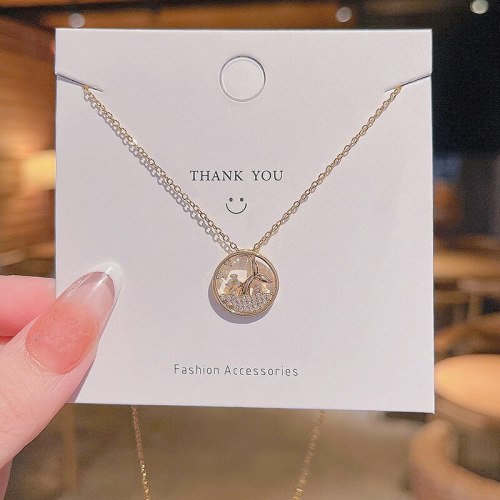 New Micro Inlaid Zircon Circle Fishtail Necklace Female Design Sense Internet Celebrity Same Style Temperament Clavicle Chain