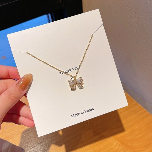 Korean Style Micro Inlaid Zircon Bow Necklace Internet Celebrity Same Style Ins Fashion Fashion Titanium Steel Clavicle Chain