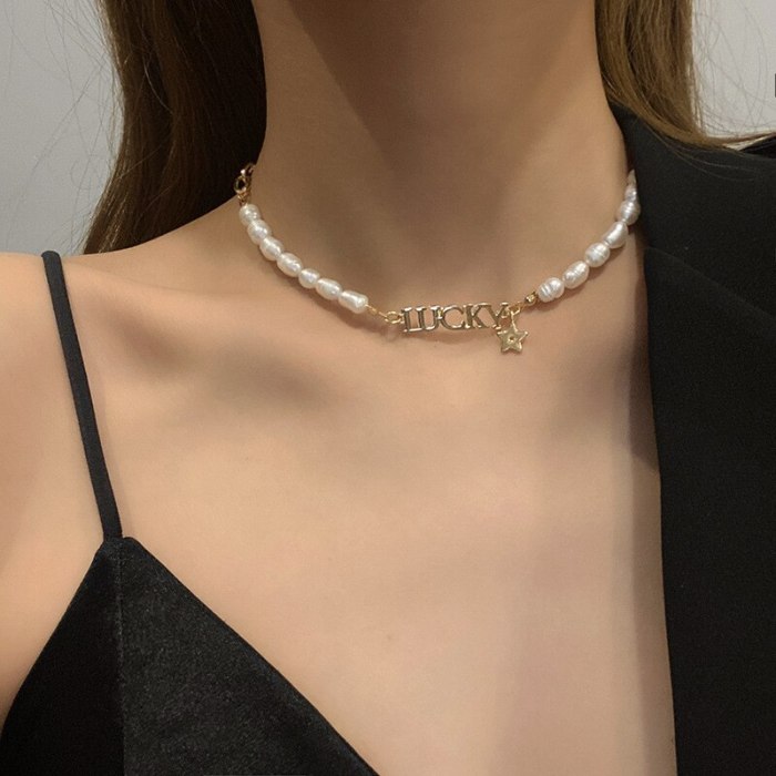 2021 New Stitching Necklace Lucky Star Pearl Necklace Women's Light Luxury Clavicle Chain Wholesale