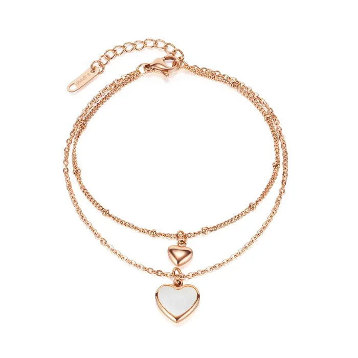Ornament Korean Fashion Personality Design Heart Shell Double Layer Stainless Steel Bracelet gb1168