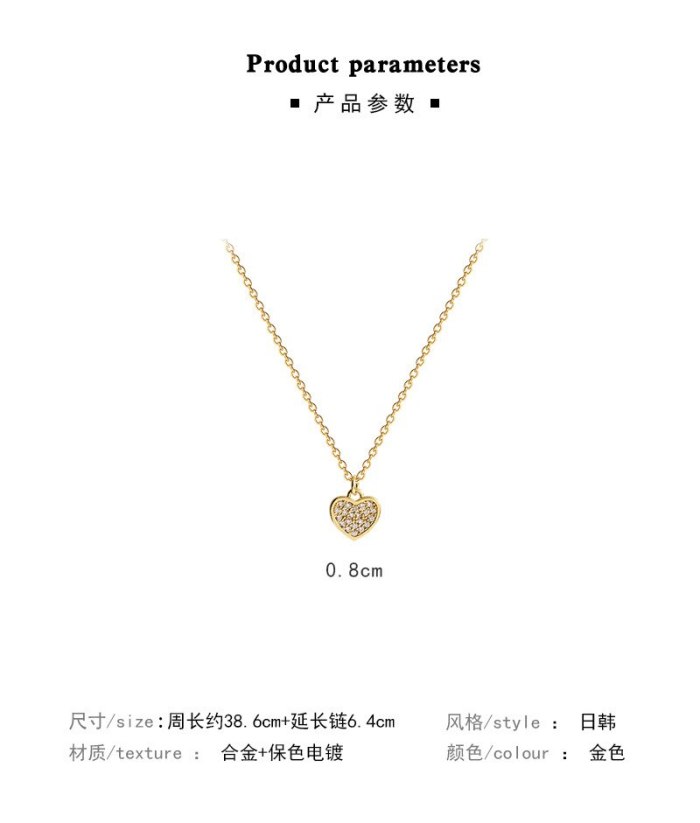 Korean Style New Titanium Steel Fashion Full Diamond Love Pendant Ins Trendy Simple Temperament Clavicle Chain Necklace