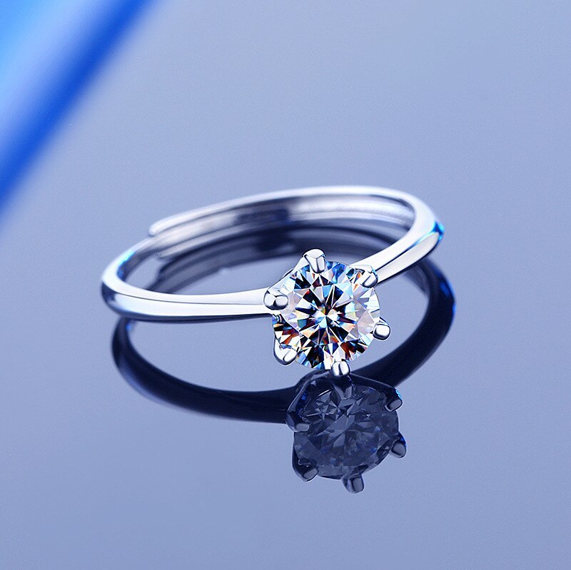 S925 Sterling Silver Moissanite Ring Women's Classic Six-Claw Diamond Adjustable Mouth Proposal Wedding Gift