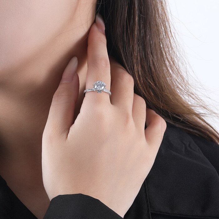 S925 Sterling Silver Moissanite Ring 1 Karat Bridal Bouquet Open Mouth Diamond Ring Proposal Qixi Gift