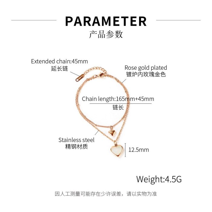 Ornament Korean Fashion Personality Design Heart Shell Double Layer Stainless Steel Bracelet gb1168