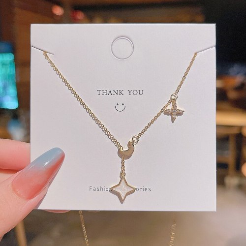 INS Trendy Personalized Fashion Star and Moon Pendant Titanium Steel Necklace Women's Design Tassel Simple Clavicle Chain