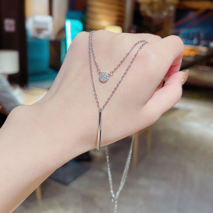 Korean Style Elegant Double-Layer Titanium Steel Necklace for Women Ins Internet Celebrity Same Style Cold Style Clavicle Chain