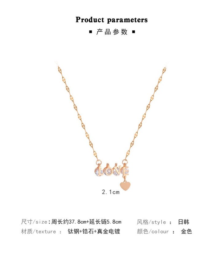 2021 New Titanium Steel Necklace Female Super Flash Zircon Love Pendant Clavicle Chain Necklace