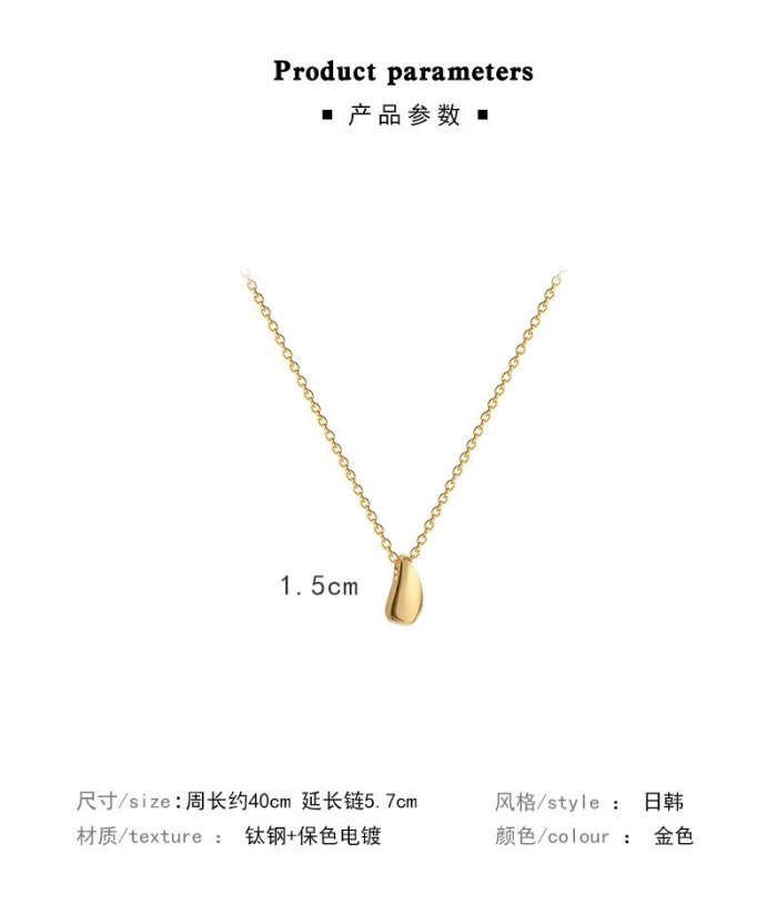 2021 New Korean Style Drop-Shaped Little Golden Beans Titanium Steel Necklace Elegant Simple Fashion Clavicle Chain Pendant