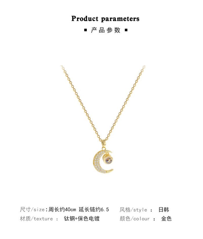 Korean Style Personalized Simple Crescent Diamond Titanium Steel Necklace Women's Super Fairy Geometric Clavicle Chain Necklace