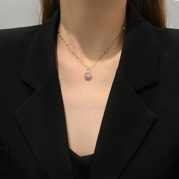 INS Trendy Korean Style New Gourd Series Zircon Titanium Steel Necklace Women's Simple Temperament Clavicle Chain