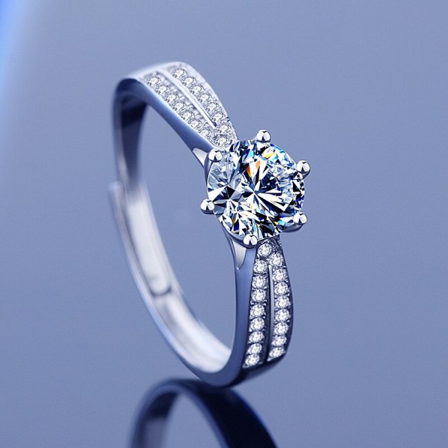 Cross-Border Hot Sale Sterling Silver Six Claw Moissanite Ring Female Ins Internet Celebrity Snowflake Proposal Jewelry