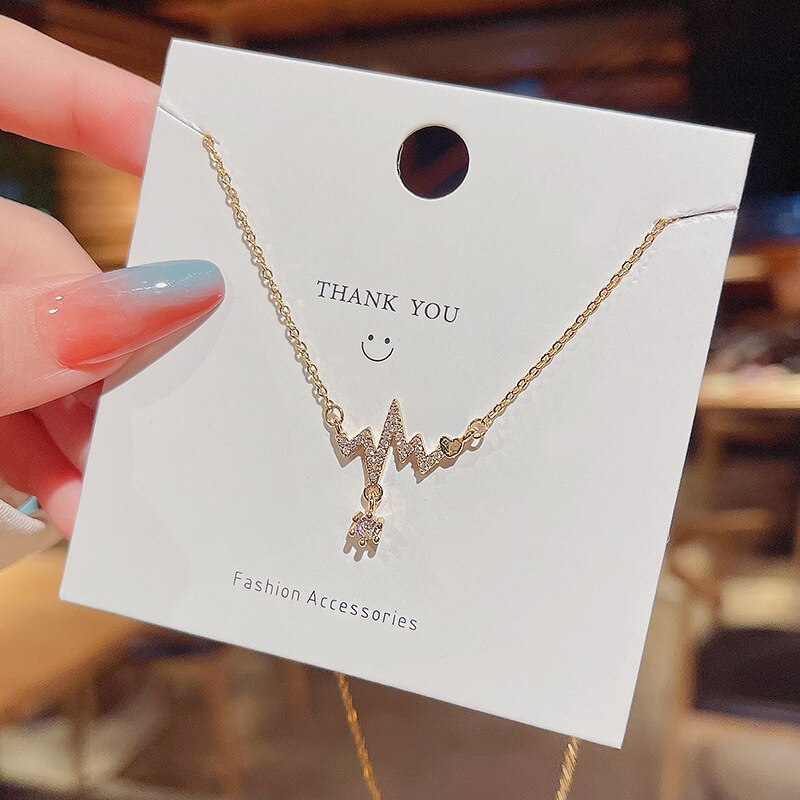 Korean Style New Personalized ECG Necklace Micro-Inlaid Pendant Female Ins Fashion Titanium Steel Clavicle Chain Jewelry