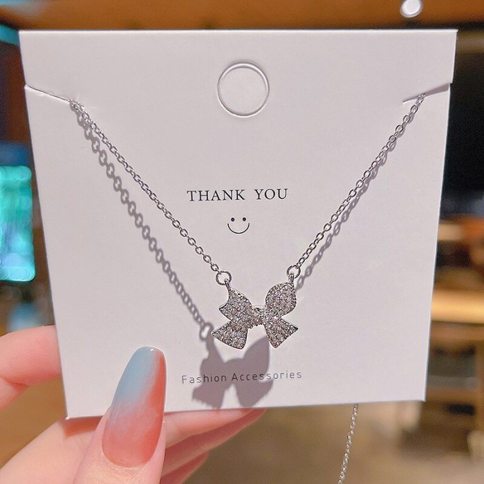 2021 Korean Style Personalized Bow Pendant Titanium Steel Necklace for Women Ins Fashionable Elegant Clavicle Chain Jewelry