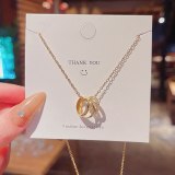 Korean New Personalized Sanyuan Ring Micro-Inlaid Titanium Steel Necklace Ins Popular Net Red Same Style Fashion Short Necklace