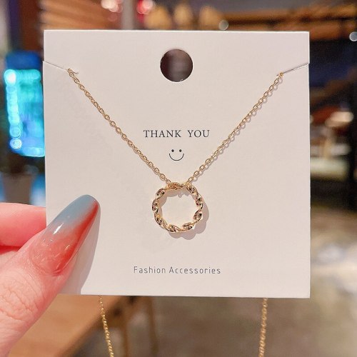 2021 New Personalized Fashion Circle Twisted Texture Pendant Titanium Steel Necklace Women's Simple Clavicle Chain Jewelry