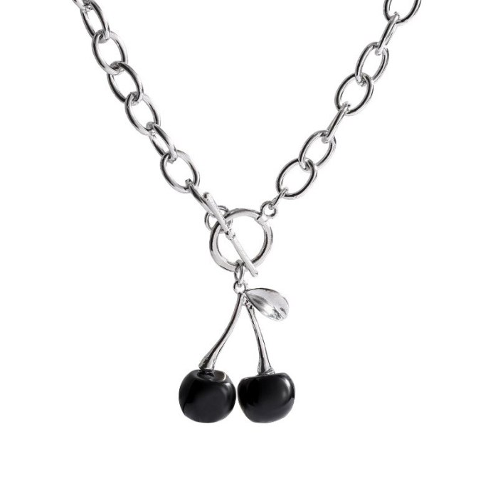Korean Style Black Cherry Pendant Clavicle Chain Ins Trendy Personality Temperament Necklace for Women