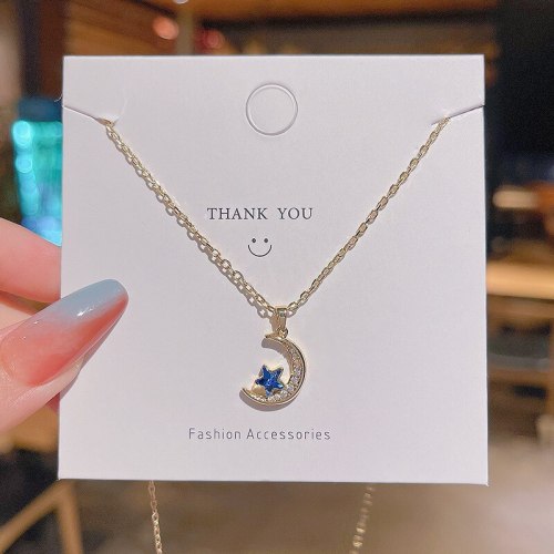 New Personalized Stylish Moon and the Stars Titanium Steel Necklace for Women Ins Trendy Temperament Clavicle Chain