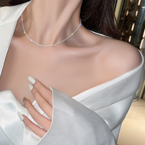 2021korean Style Sparkling Snake Bone Titanium Steel Necklace Women's High-Grade Simple Couple Clavicle Chain Pendant