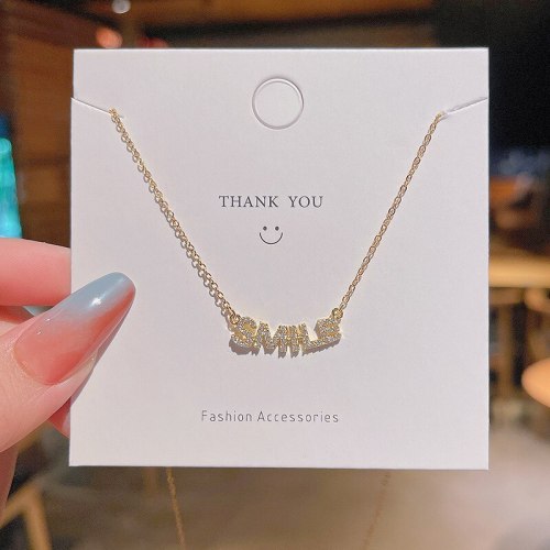 2021 New Personalized Letter Smile Titanium Steel Necklace Women's Micro-Inlaid Super Flash Simple Clavicle Chain Wholesale