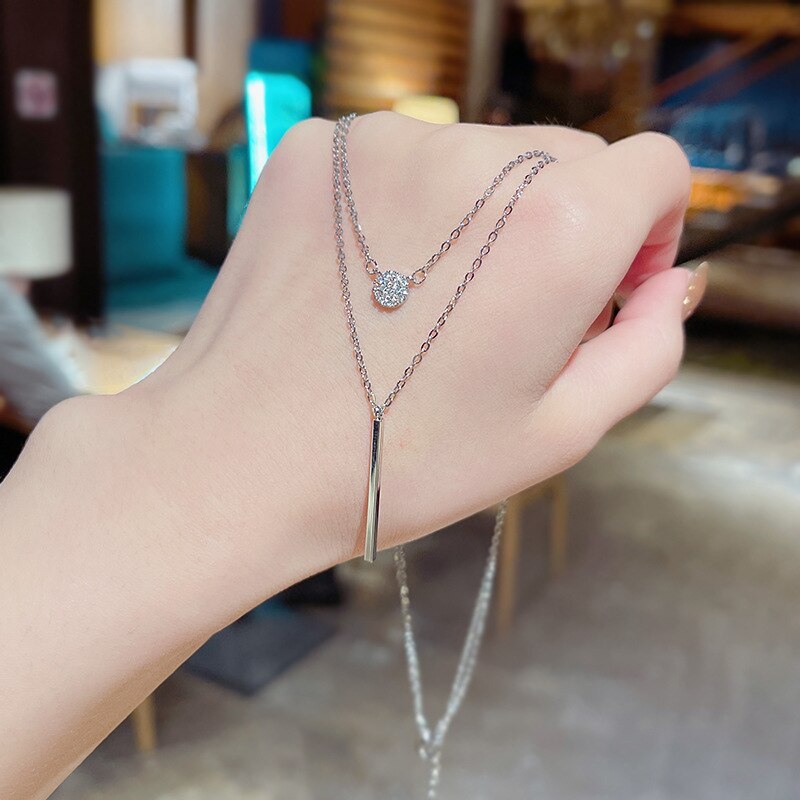 Korean Style Elegant Double-Layer Titanium Steel Necklace for Women Ins Internet Celebrity Same Style Cold Style Clavicle Chain