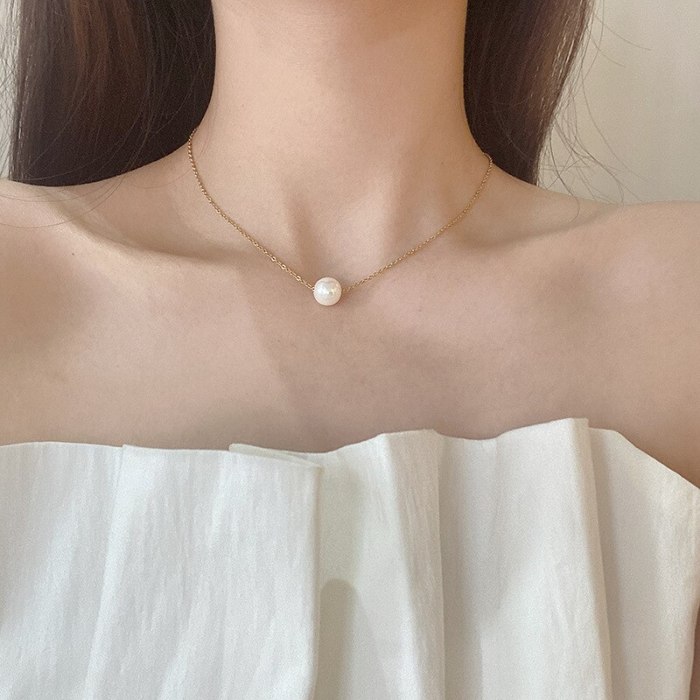 Design Titanium Steel Pearl Necklace for Women Ins Refined Stylish and Versatile Clavicle Chain Cold Style Simple Pendant
