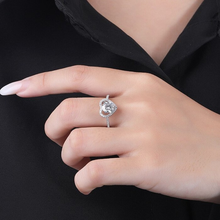 925 Sterling Silver Moissanite Ring Japanese and Korean Trend Proposal Closed Heart Diamond Ring