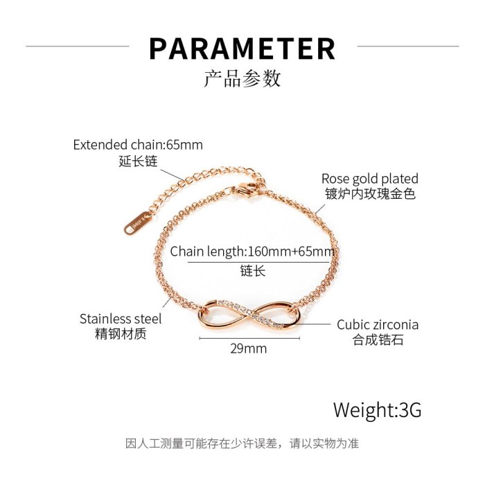 Ornament Internet Popular Stainless Steel Ins Special-Interest Design Fashion Simple Diamond-Embedded Double-Layer Bracelet 1167