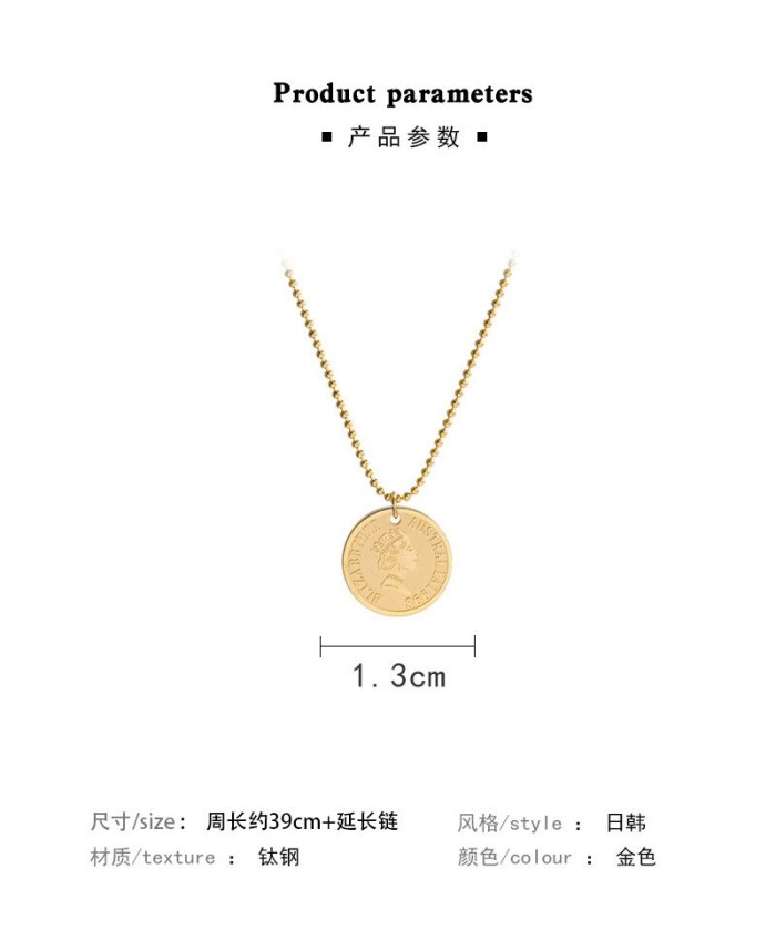 2021 New French Retro Head Pendant Titanium Steel Necklace for Women Ins Hip Hop Style Simple Temperament Clavicle Chain