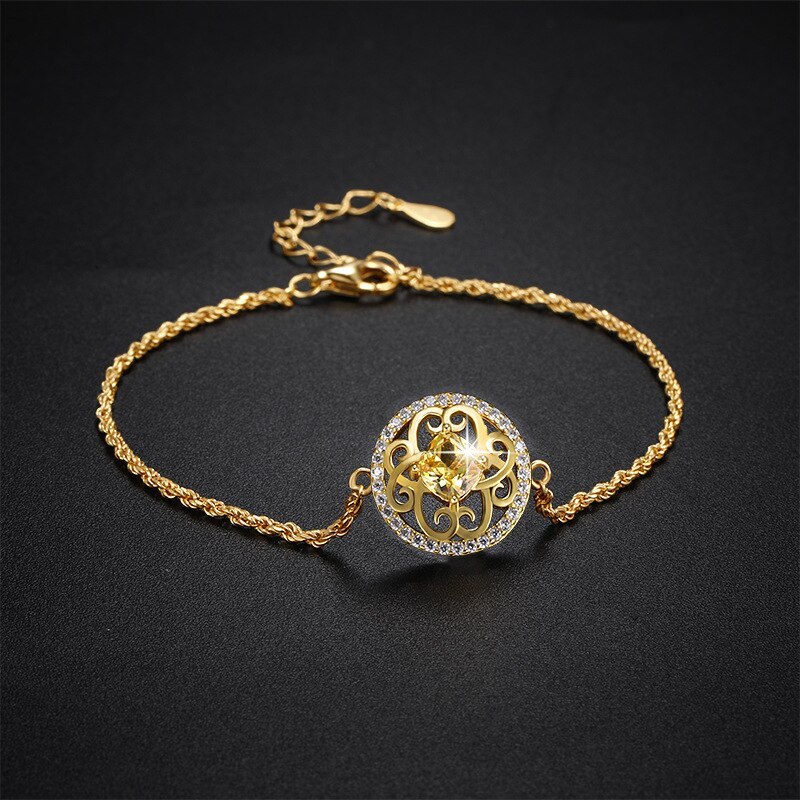 New Bracelet S925 Sterling Silver Gift Wholesale round Flowers Print Inlaid Zircon Women's Accessories