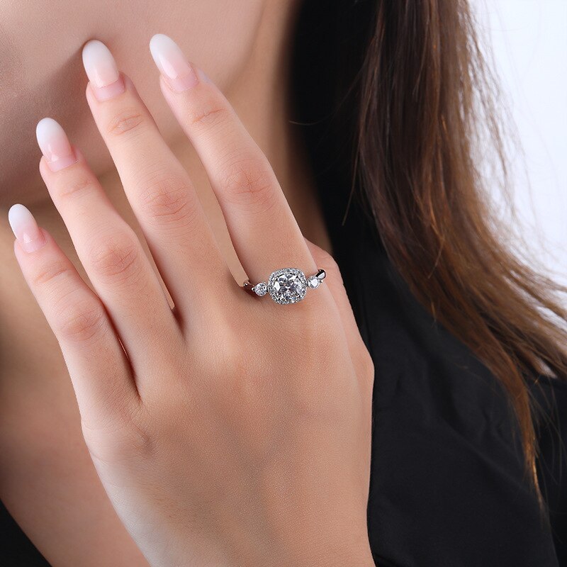 S925 Sterling Silver Moissanite Ring 1 Karat Classic Luxury Open Adjustable Qixi Gift Diamond Ring