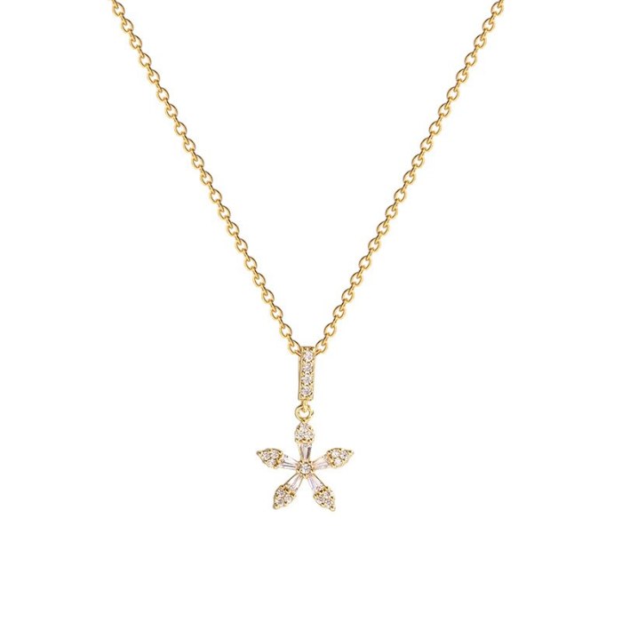 New Trendy Elegant Pentagram Zircon Super Flash Pendant Necklace Women's Titanium Steel Fashion Design Clavicle Chain