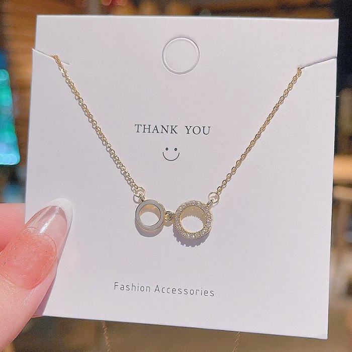 INS Micro-Inlaid Double Circle Titanium Steel Necklace Female Heart-to-Heart Simple Temperament Clavicle Chain