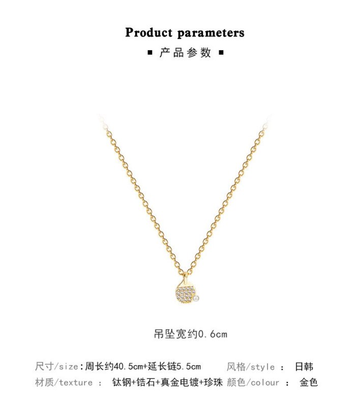 Table Tennis Rackets Pendant Titanium Steel Necklace for Women Korean Style New Ins Fashion Design Clavicle Chain