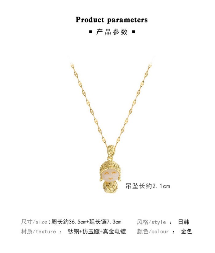 Titanium Steel Necklace Women's National Style Trendy Design Maitreya Buddha Chalcedony Pendant Clavicle Chain Necklace