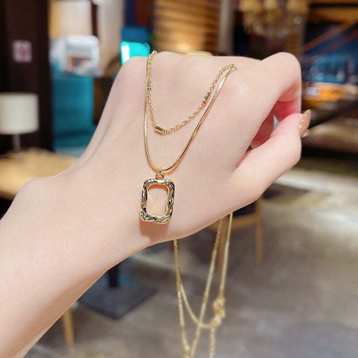 2021 New Fashionable Simple Double-Layer Necklace for Women Twin Simple Square Pendant Clavicle Chain Jewelry